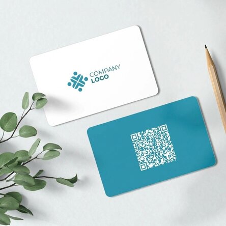 Customised double-sided aluminium business card with QR code and logo - Contact details