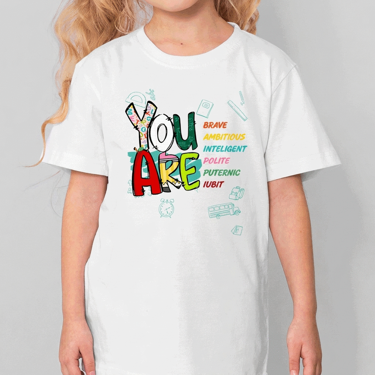 Personalised cotton T-shirt for children for school with encouraging text - You are