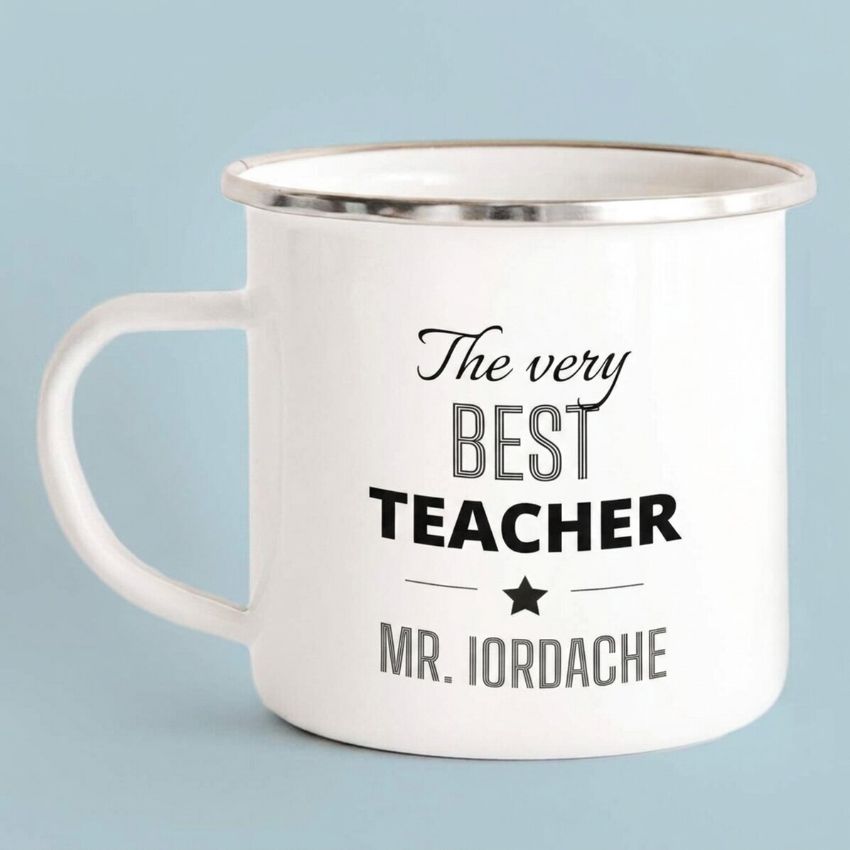 Personalised enamel metal mug with message - Teacher