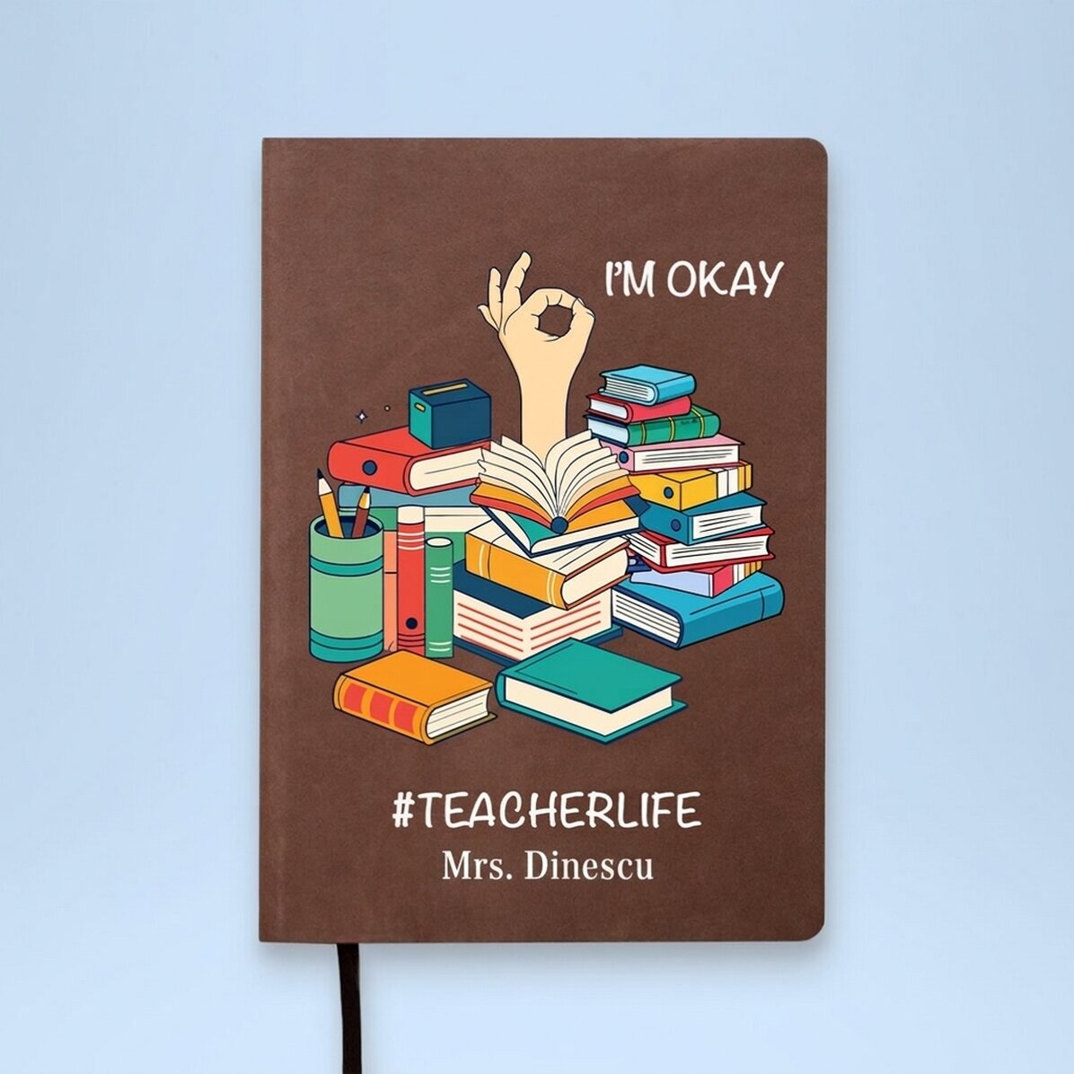 Personalised leather diary in colour - #TEACHERLIFE