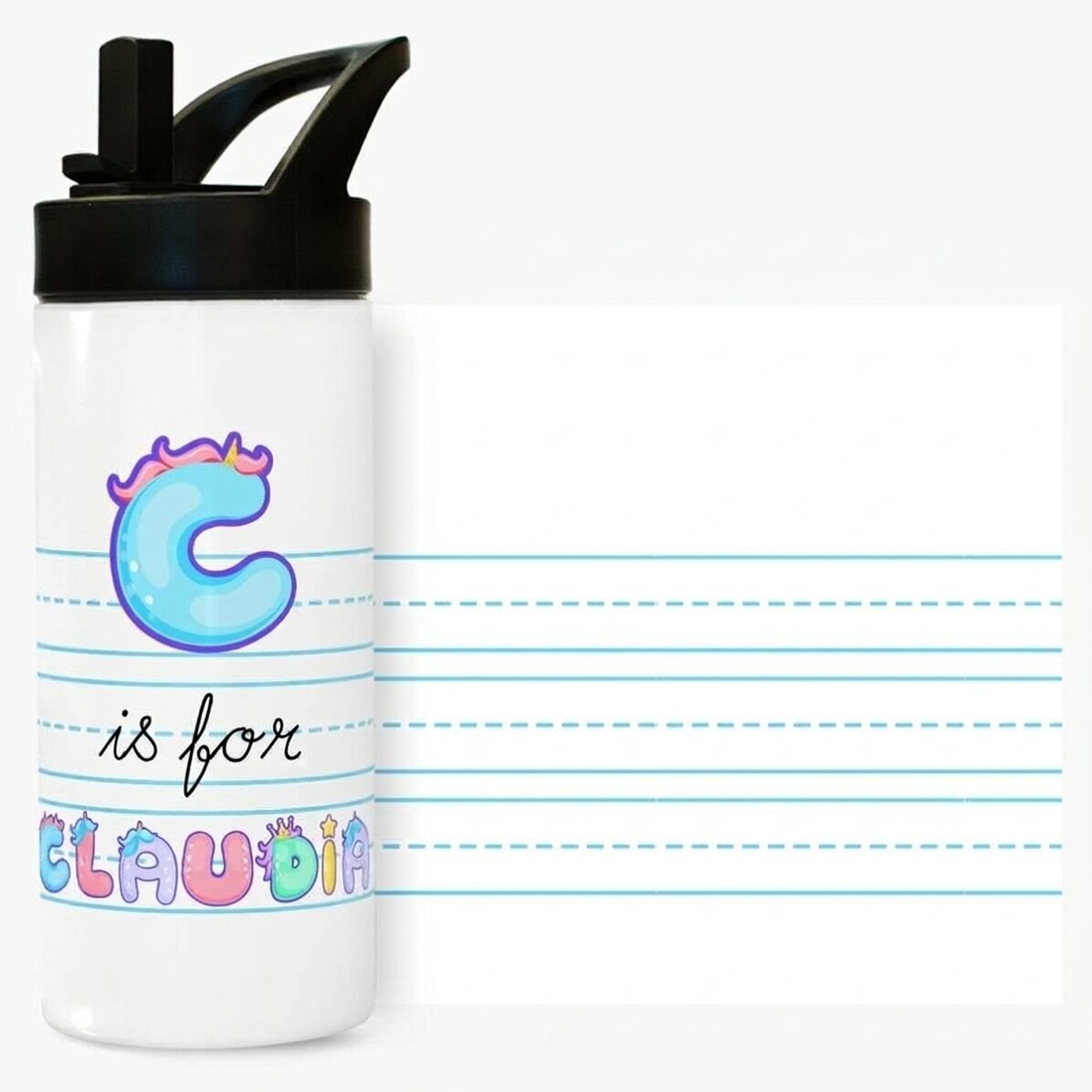 Thermos with handle and straw personalised with name - unicorn model