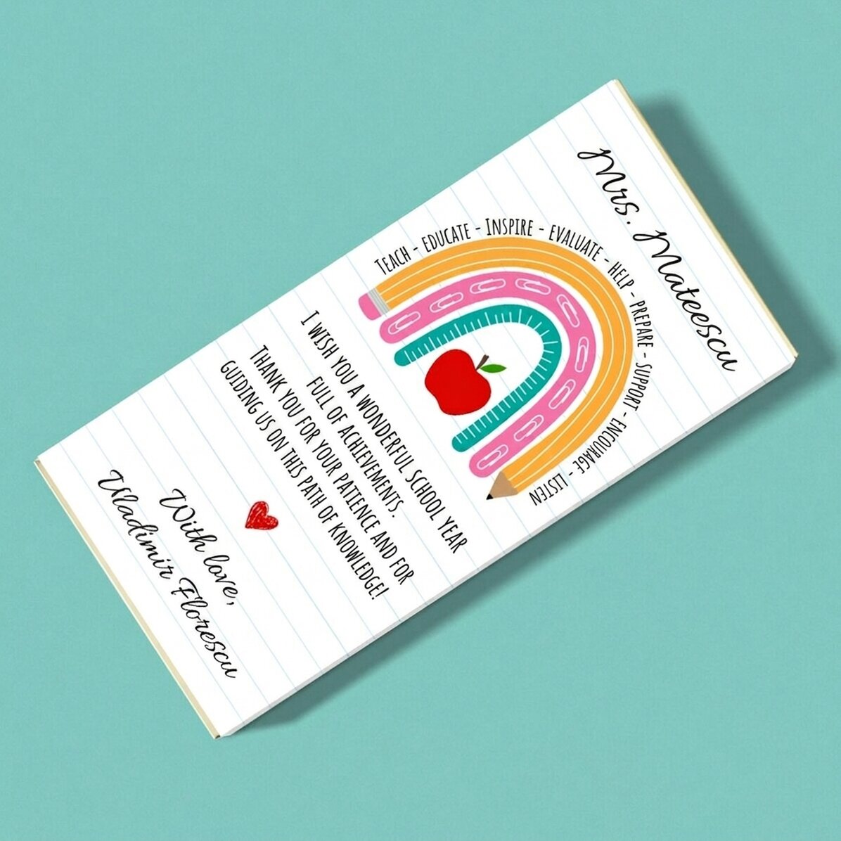 Personalised chocolate with text - Greetings for teachers
