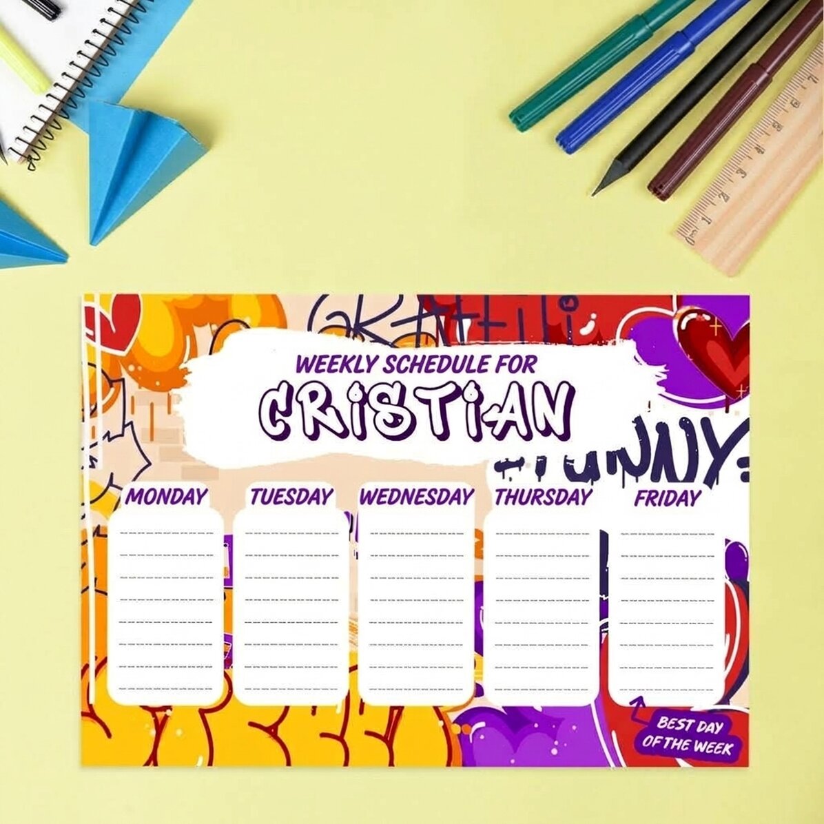 Personalised timetable with text - Graffiti