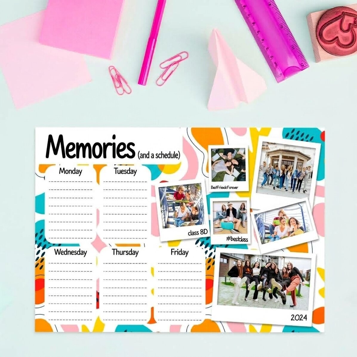 Personalised timetable with text and photos - School memories