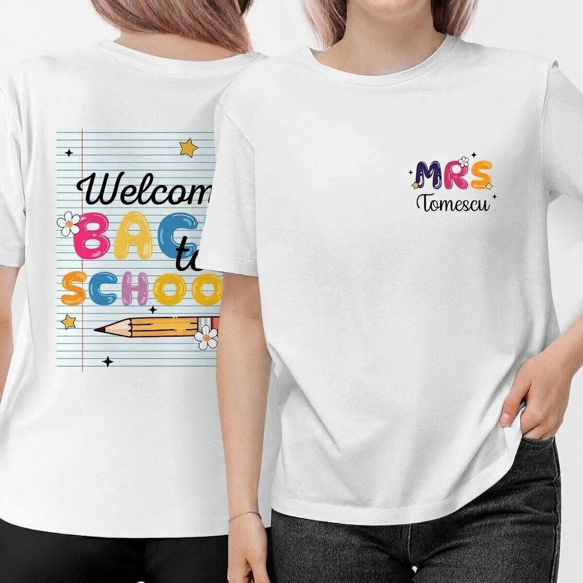 Custom cotton T-shirt front - back - Back to school