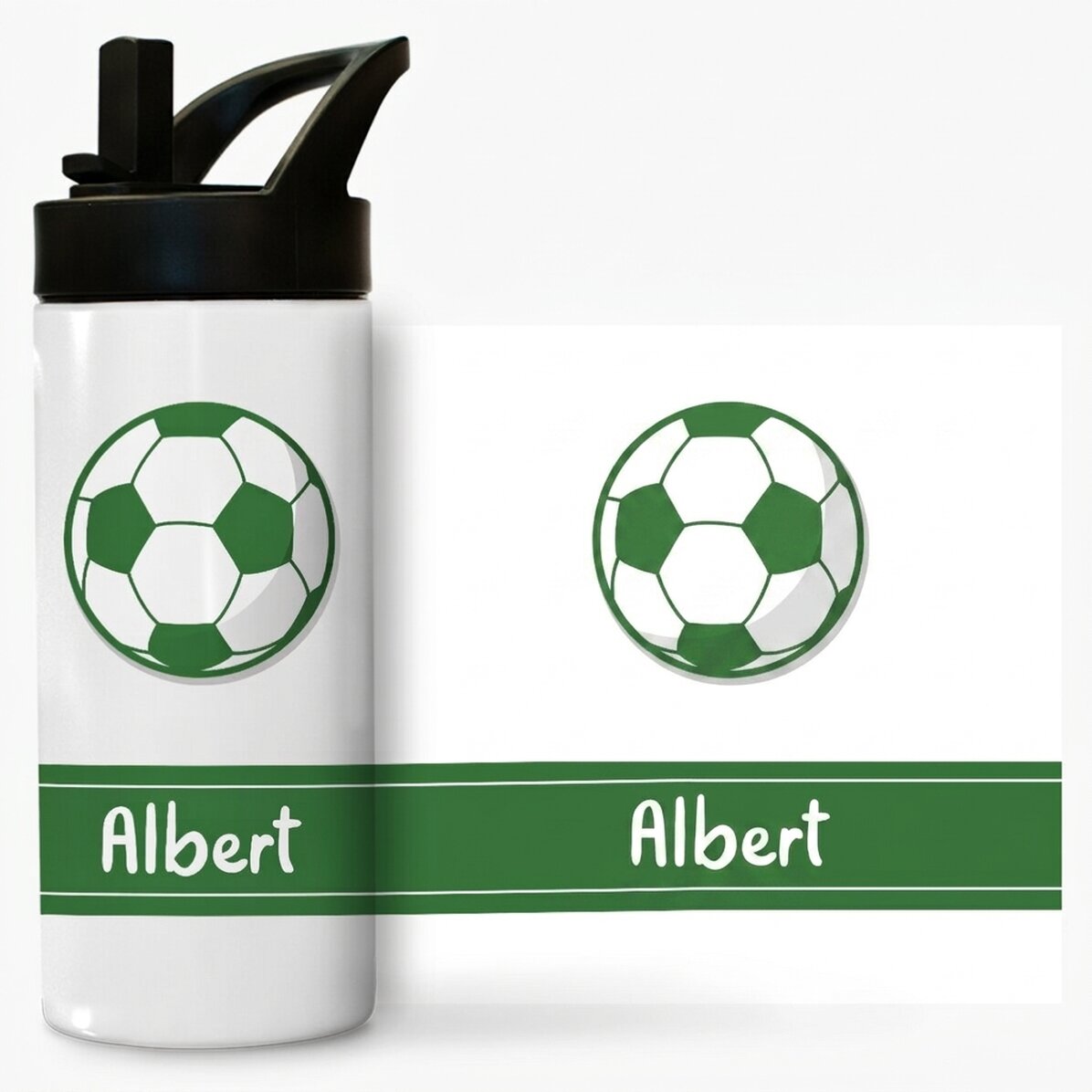 Thermos flask with handle and straw, personalised with name - Football