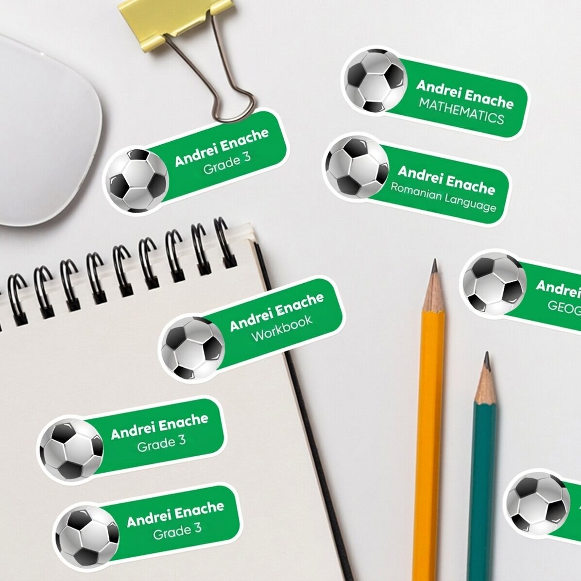 Set of 12 customised stickers (self-adhesive labels) for school - Sport