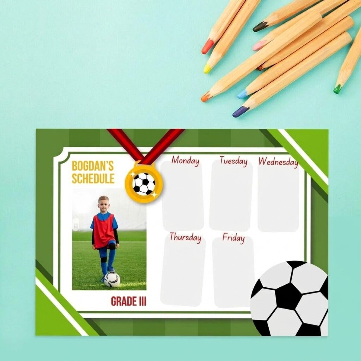 Personalised timetable with text and a photo - Medal