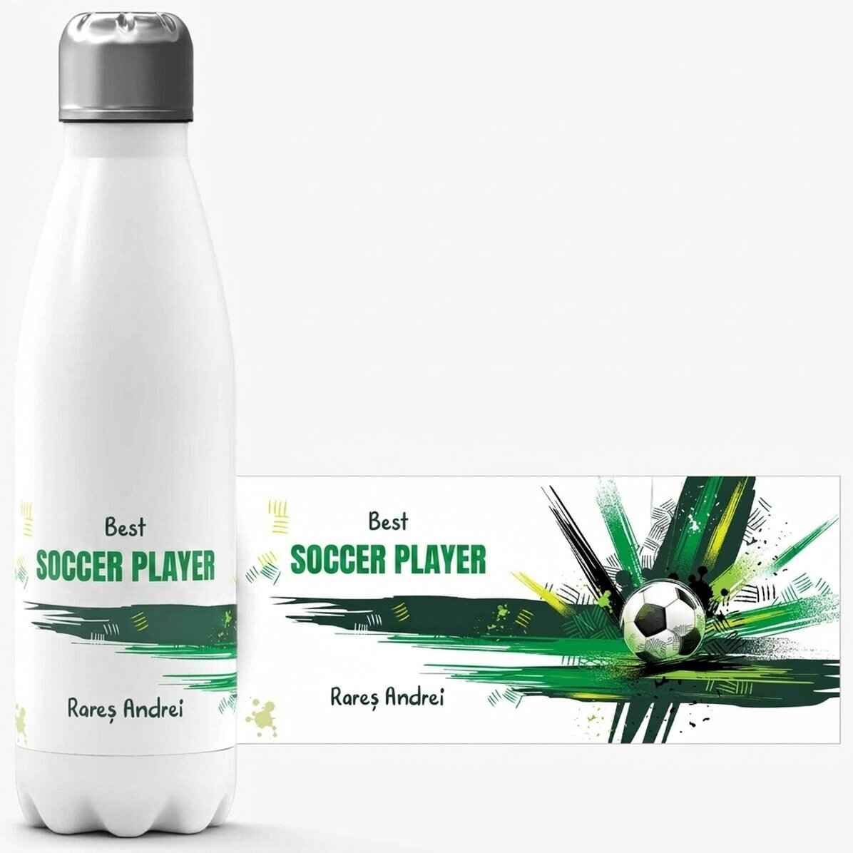 Thermos with white base personalised with text - Ball