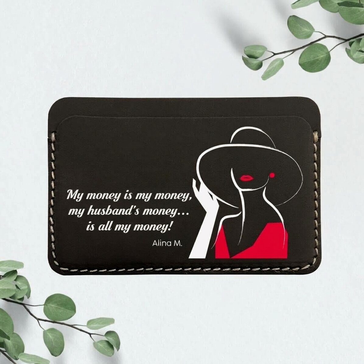 Personalised leather wallet with message - Lady