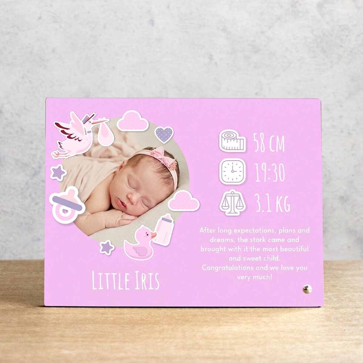 Personalised desk photo frame with a photo and text - Micuta noastra