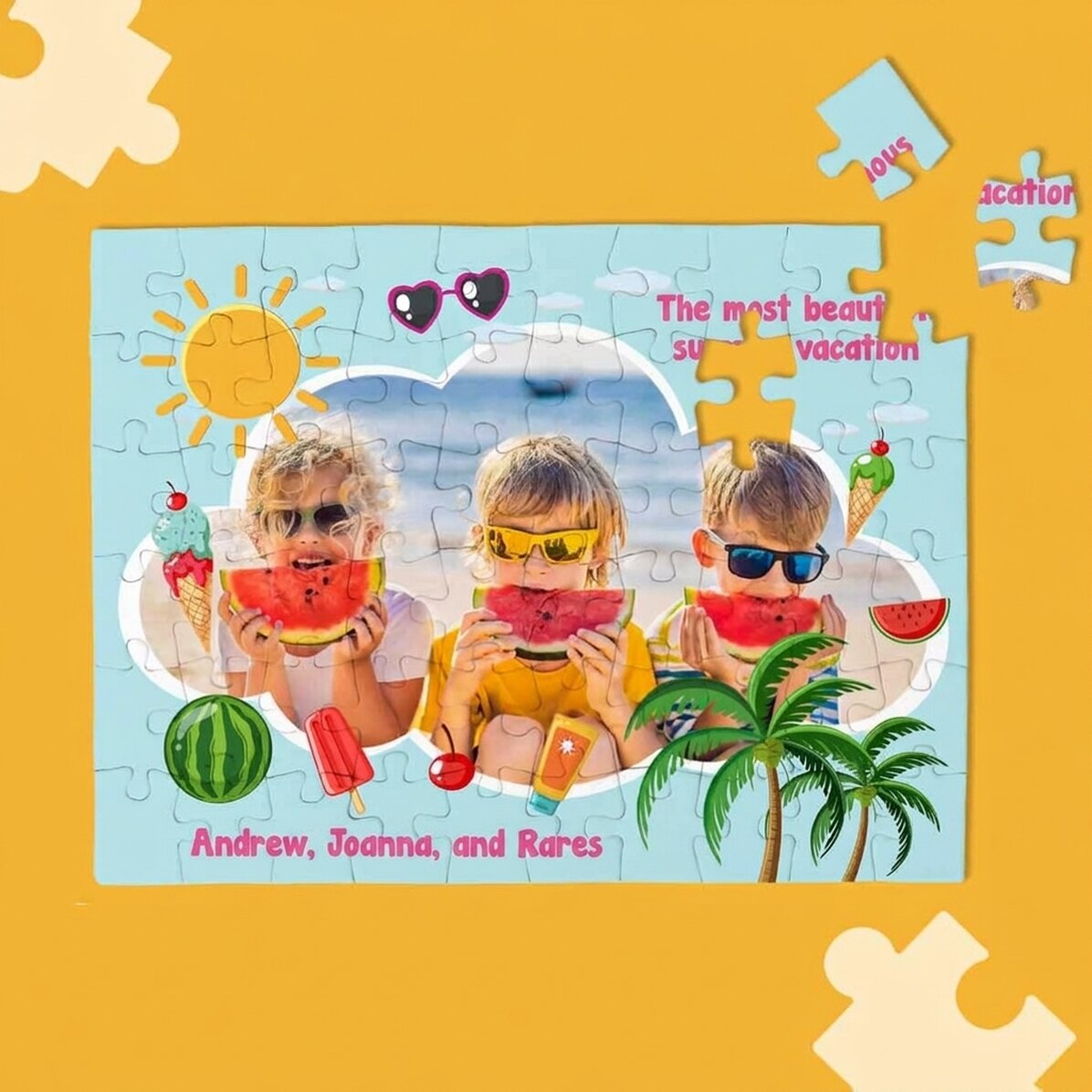 Personalised puzzle for children with a photo and text - Summer holiday