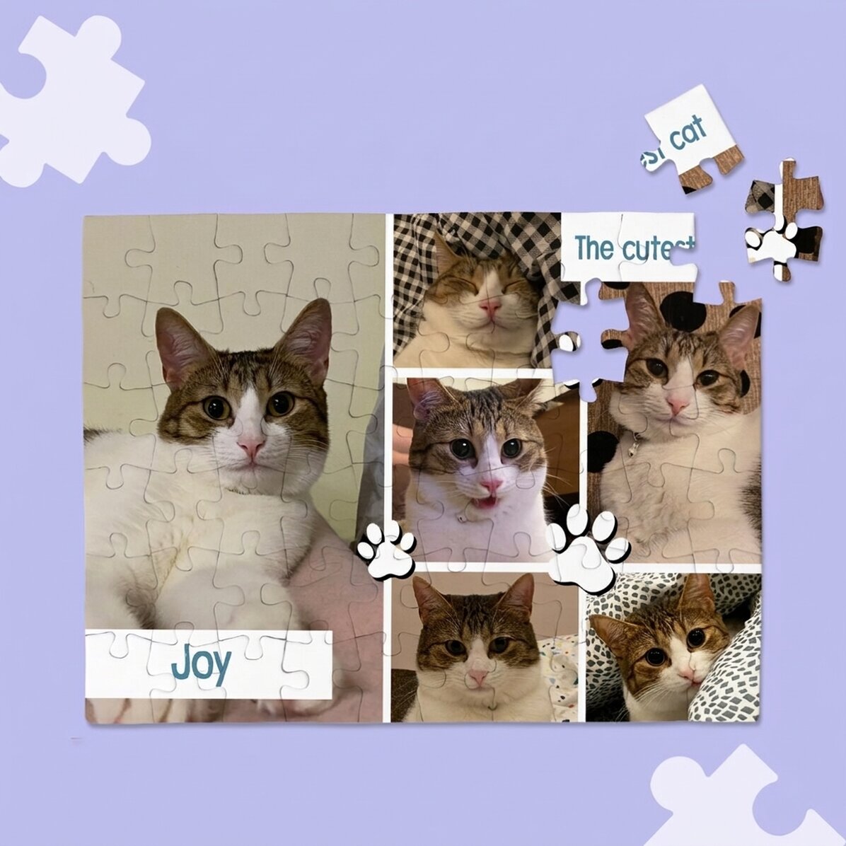 Personalised puzzle with 6 photos and message - Animals