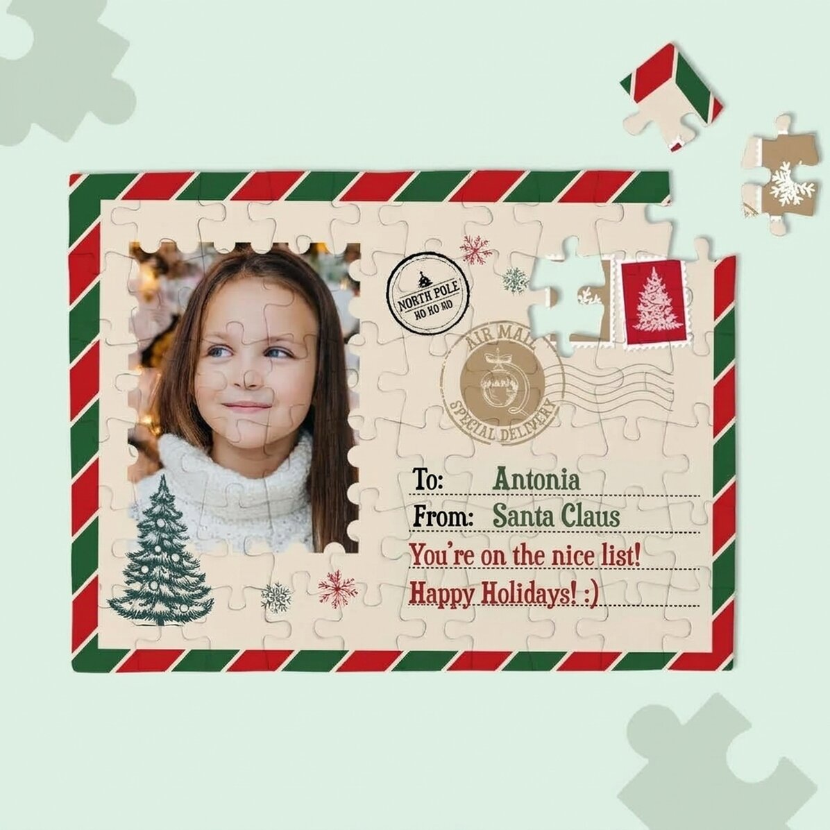 Personalised puzzle for children with a photo and text - From Santa Claus