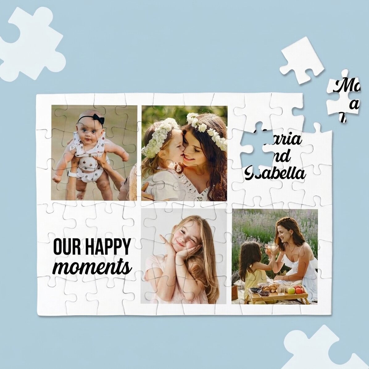 Personalised puzzle with 4 photos and text - Moments
