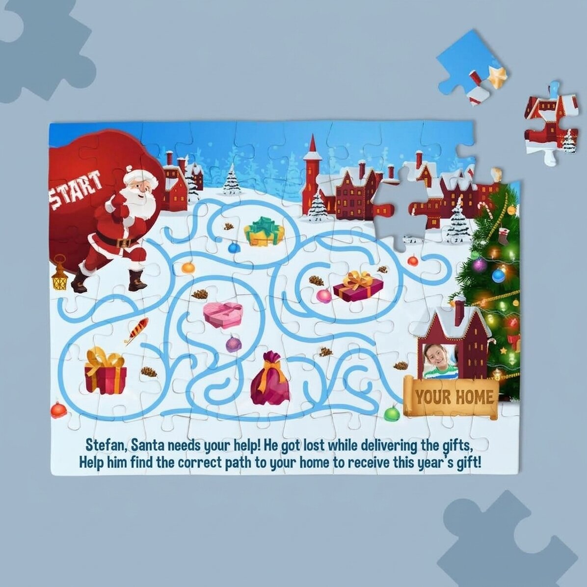Personalised puzzle for children with a photo and text - Santa