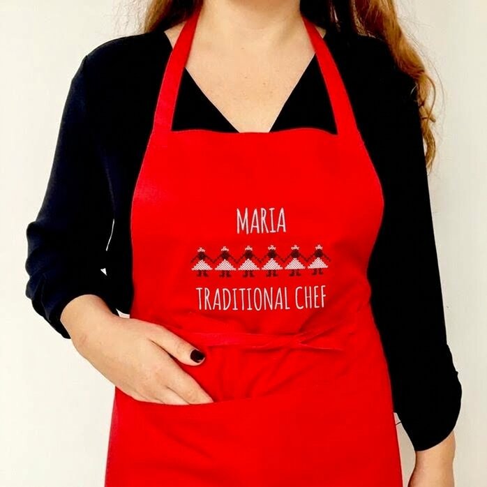 Customised sort with traditional embroidery on red