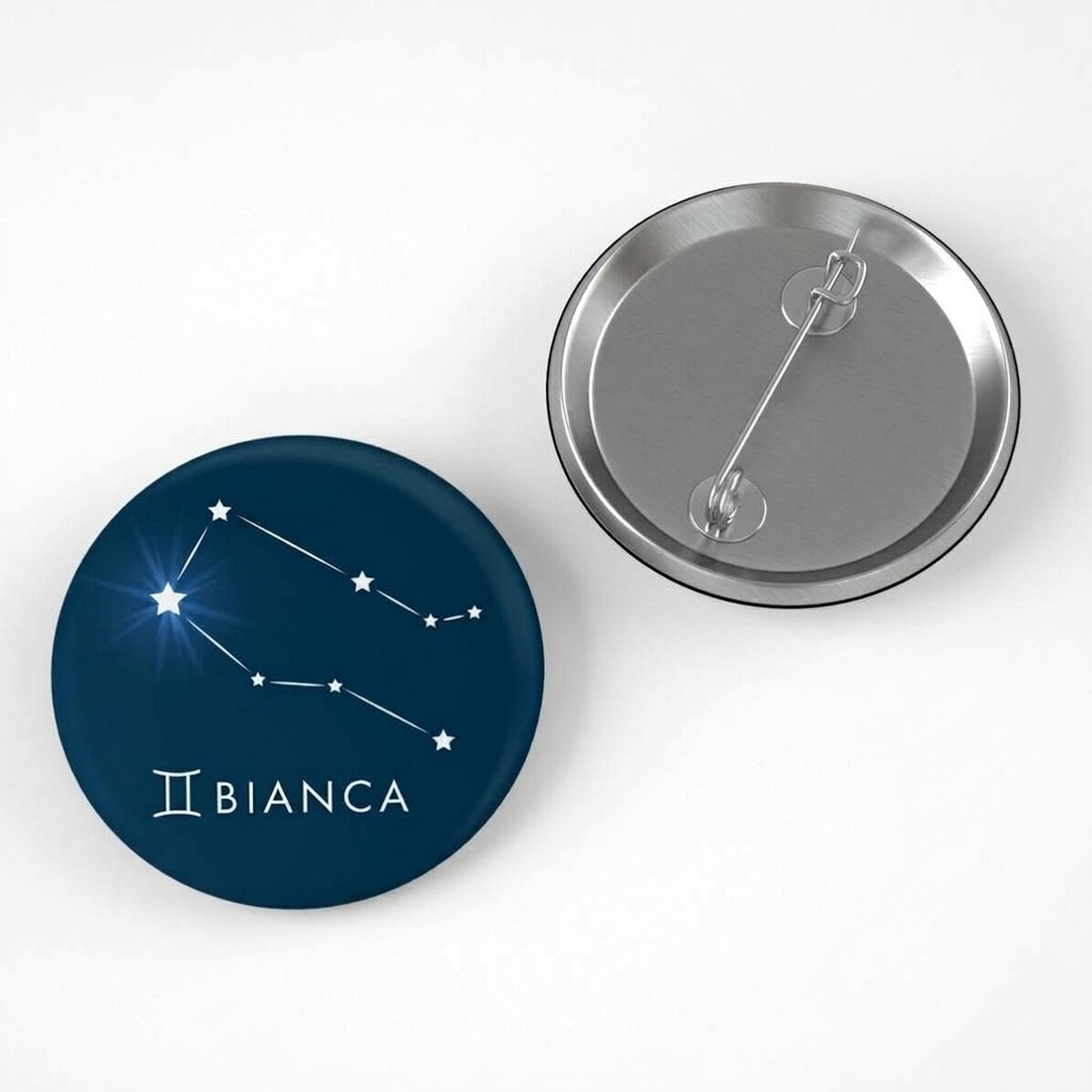 Personalised badge with name - Gemini zodiac sign