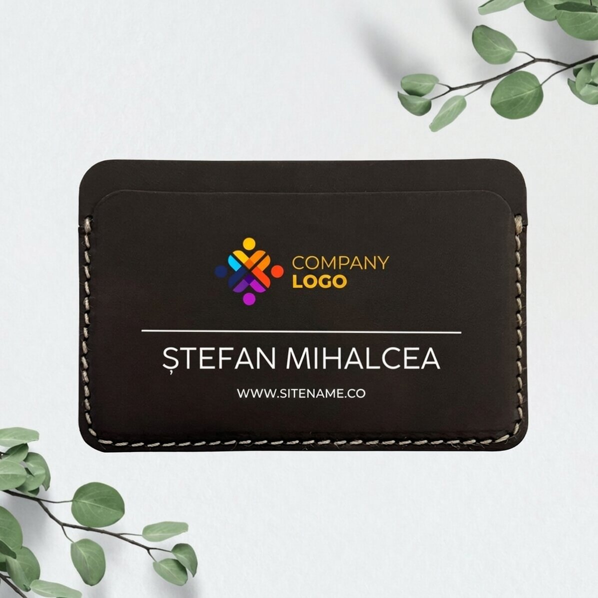 Personalised leather wallet with logo and message
