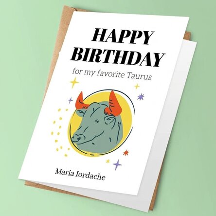 Personalised greeting card with text - Taurus zodiac sign