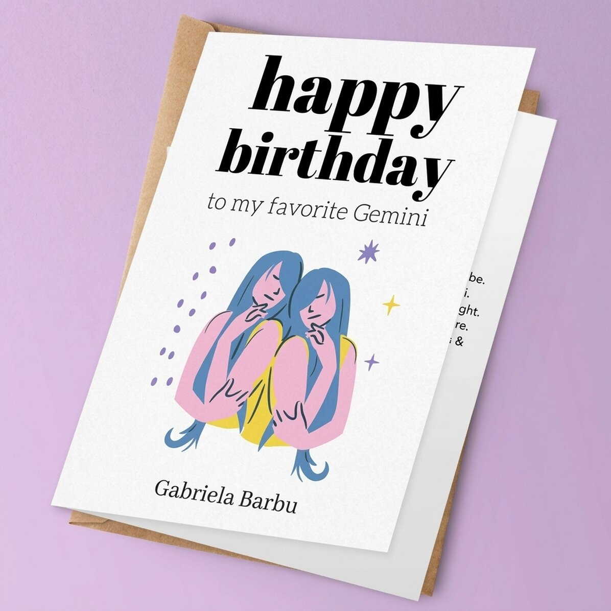 Personalised greeting card with text - Gemini