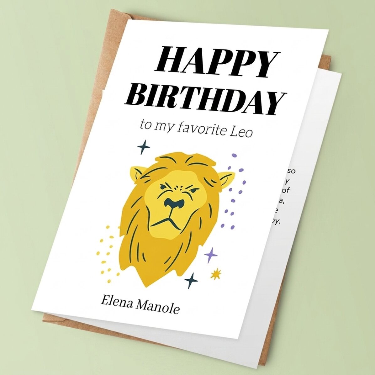 Personalised greeting card with text - Leo zodiac sign