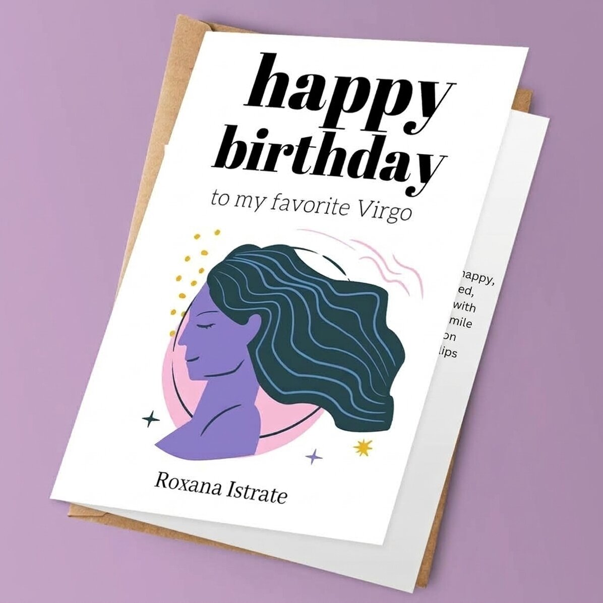 Personalised greeting card with text - Virgo zodiac sign