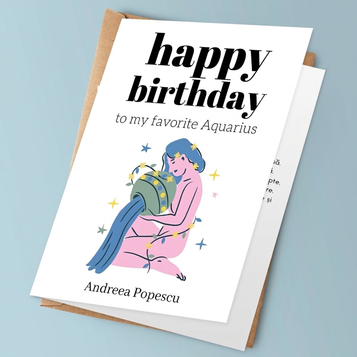 Personalised greeting card with text - Aquarius zodiac sign