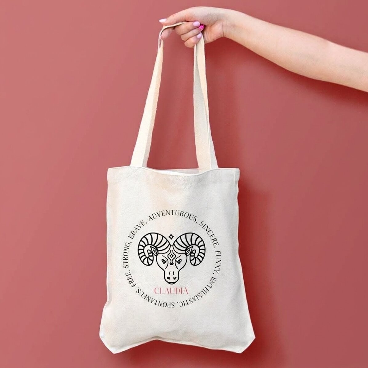 Personalised bag with text - Aries zodiac sign
