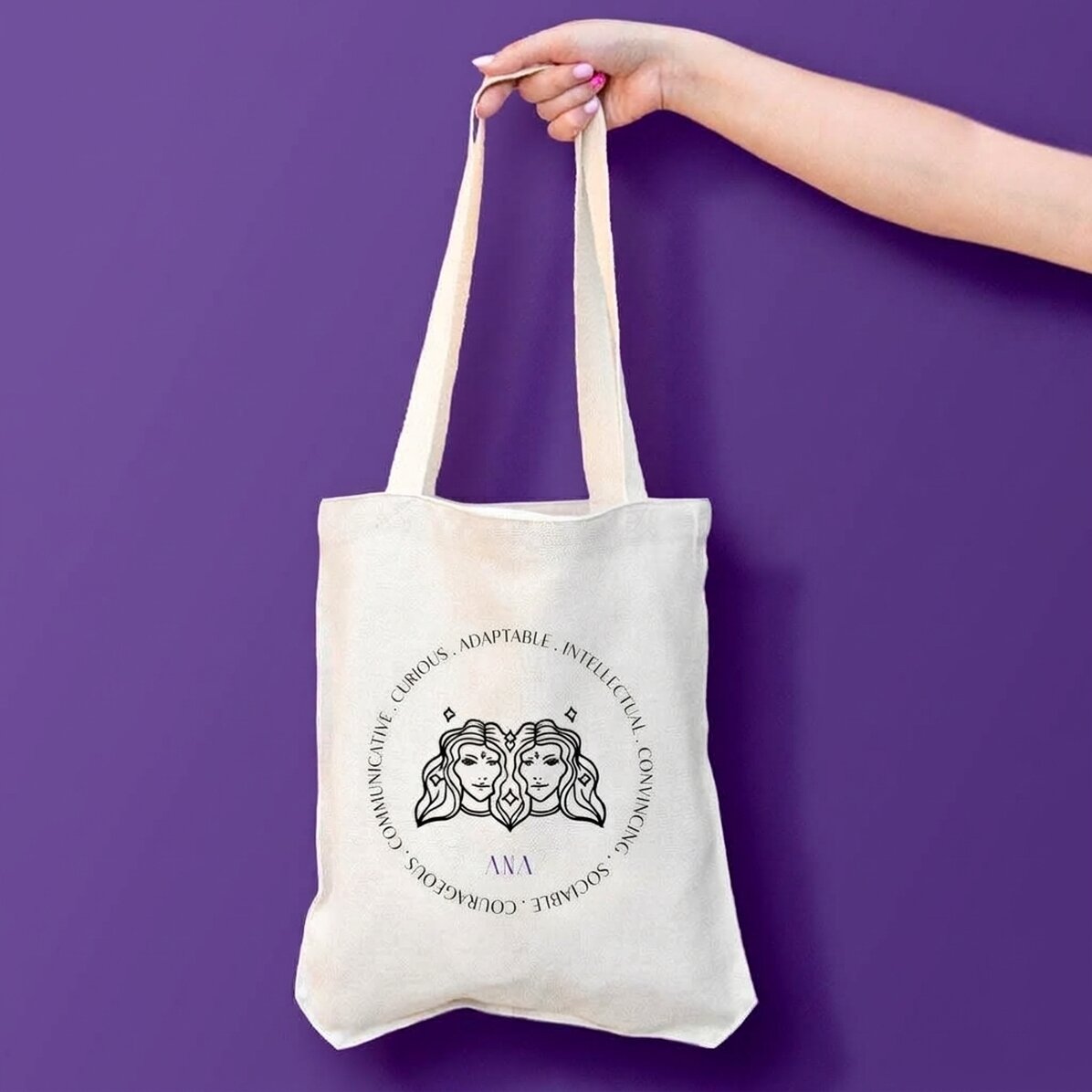 Personalised bag with text - Gemini zodiac sign