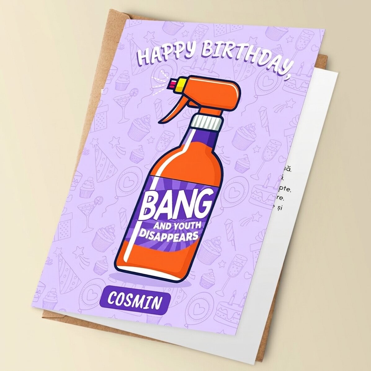 Personalised greeting card with text - BANG! And youth disappears