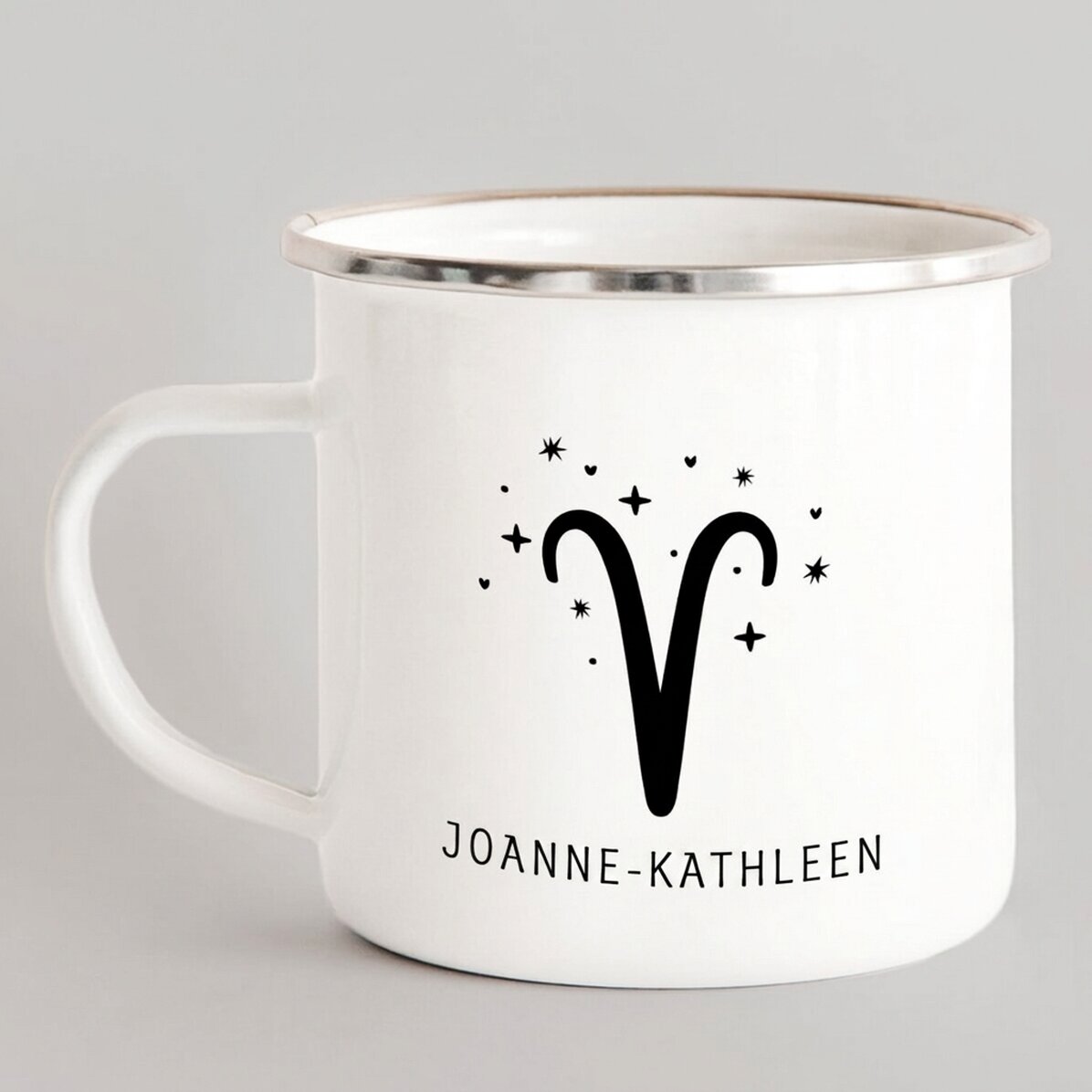 Personalised enamel metal mug with message - Zodiac sign