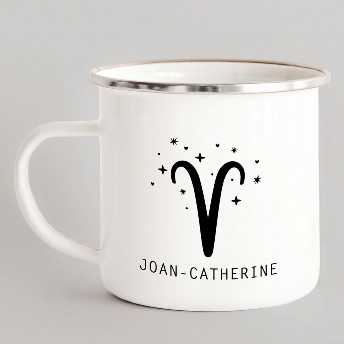 Personalised enamel metal mug with message - Aries zodiac sign