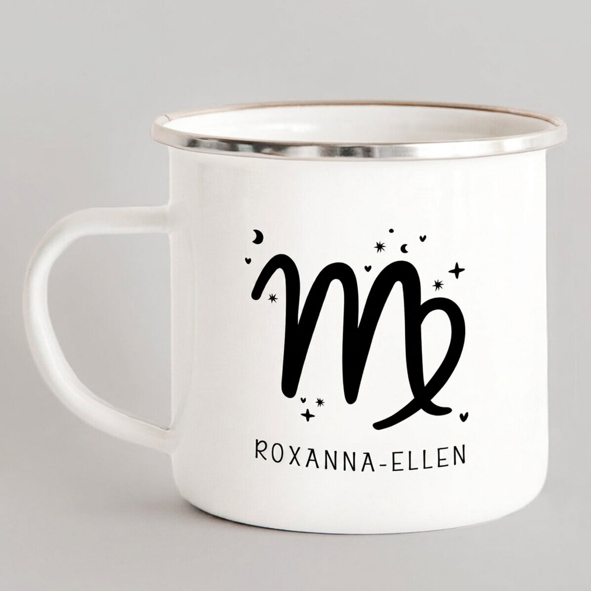 Personalised enamel metal mug with message - Virgo zodiac sign