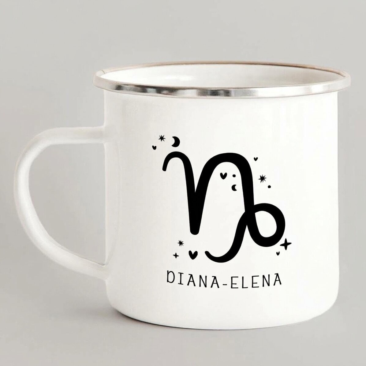 Personalised enamel metal mug with message - Capricorn zodiac sign