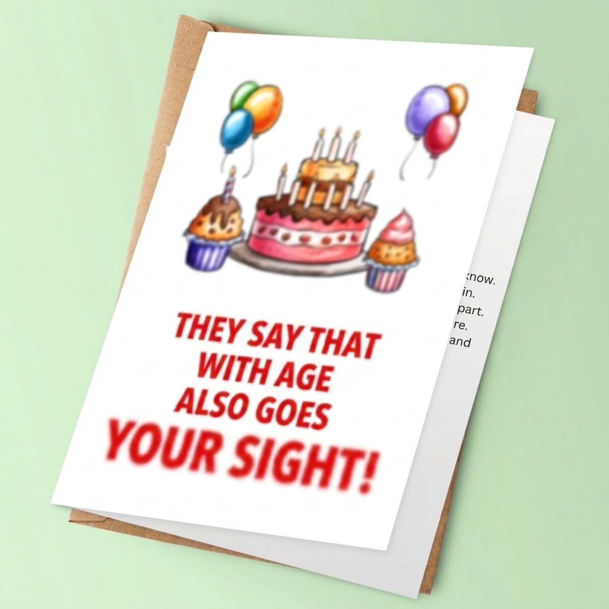 Personalised greeting card with text - With age, eyesight fades