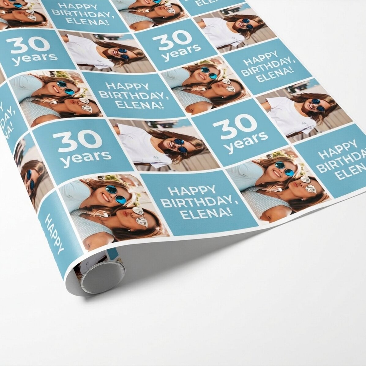 Personalised gift wrapping paper with 2 photos and message - Happy Birthday!