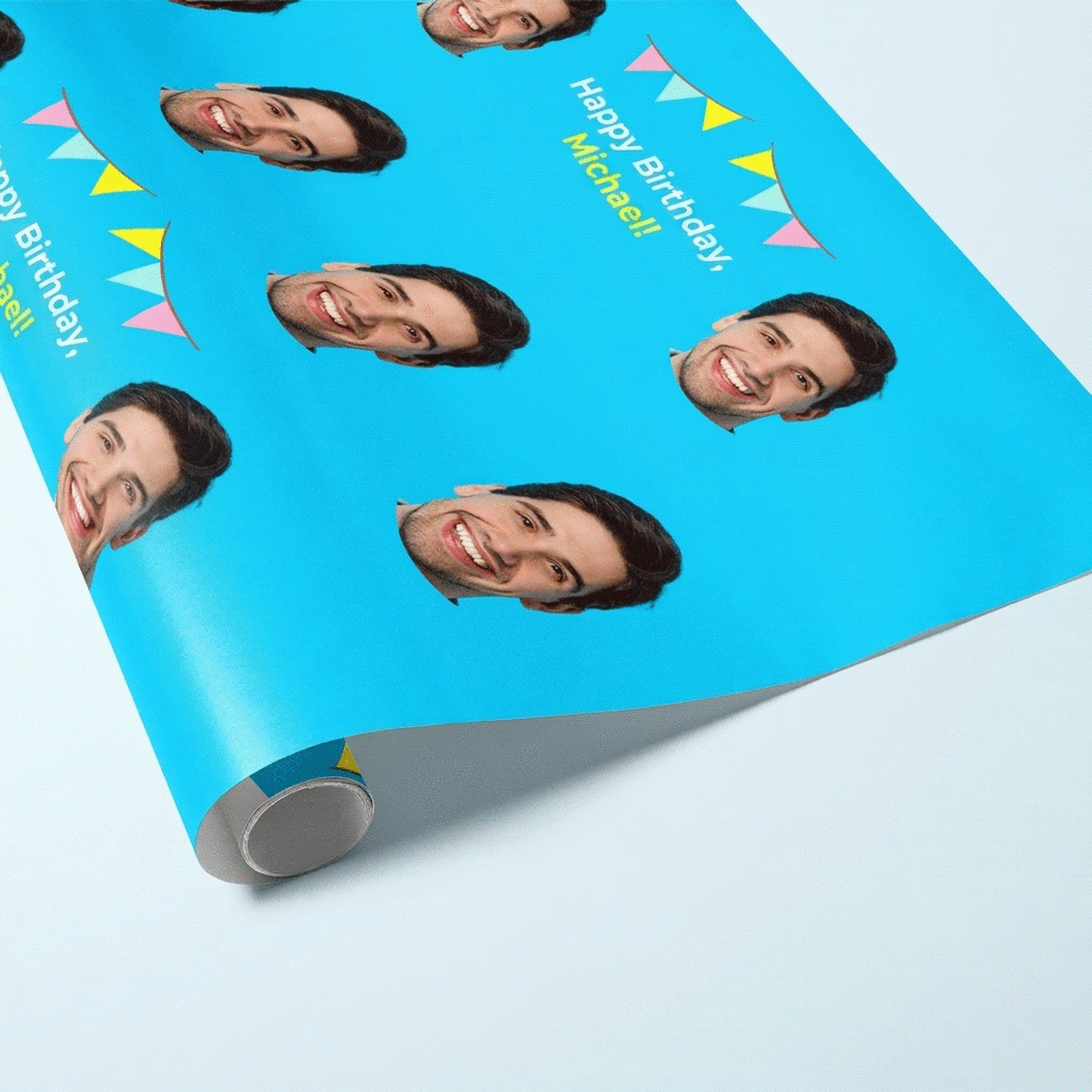 Personalised gift wrapping paper with a photo and message