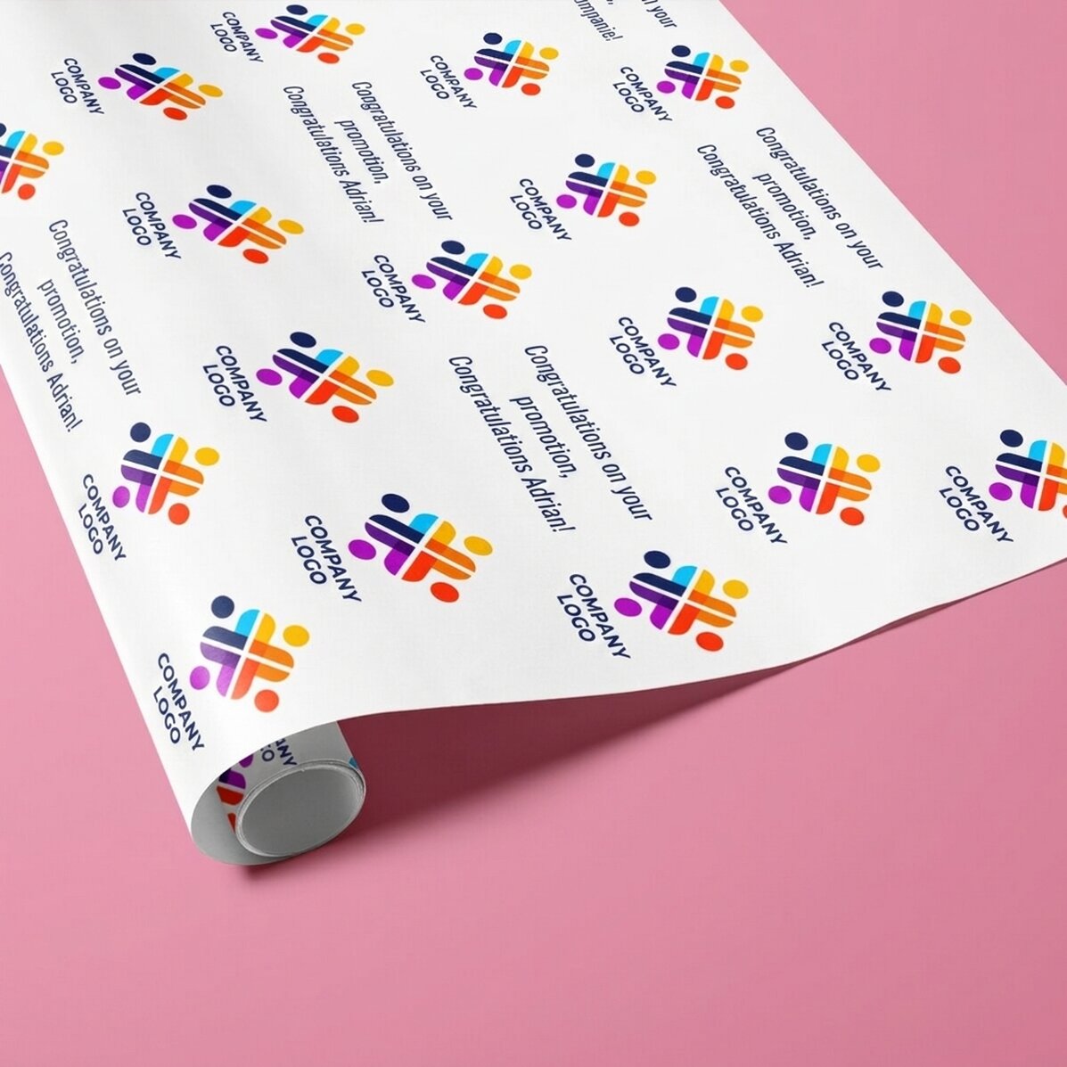 Personalised gift wrapping paper with logo and message