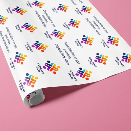 Personalised gift wrapping paper with logo and message