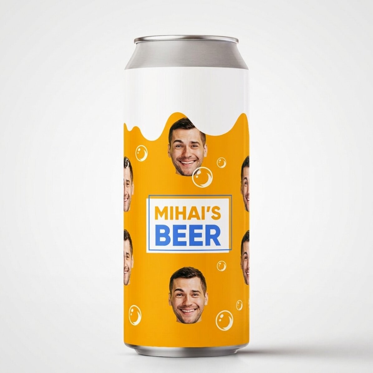 Personalised beer can with text and photo