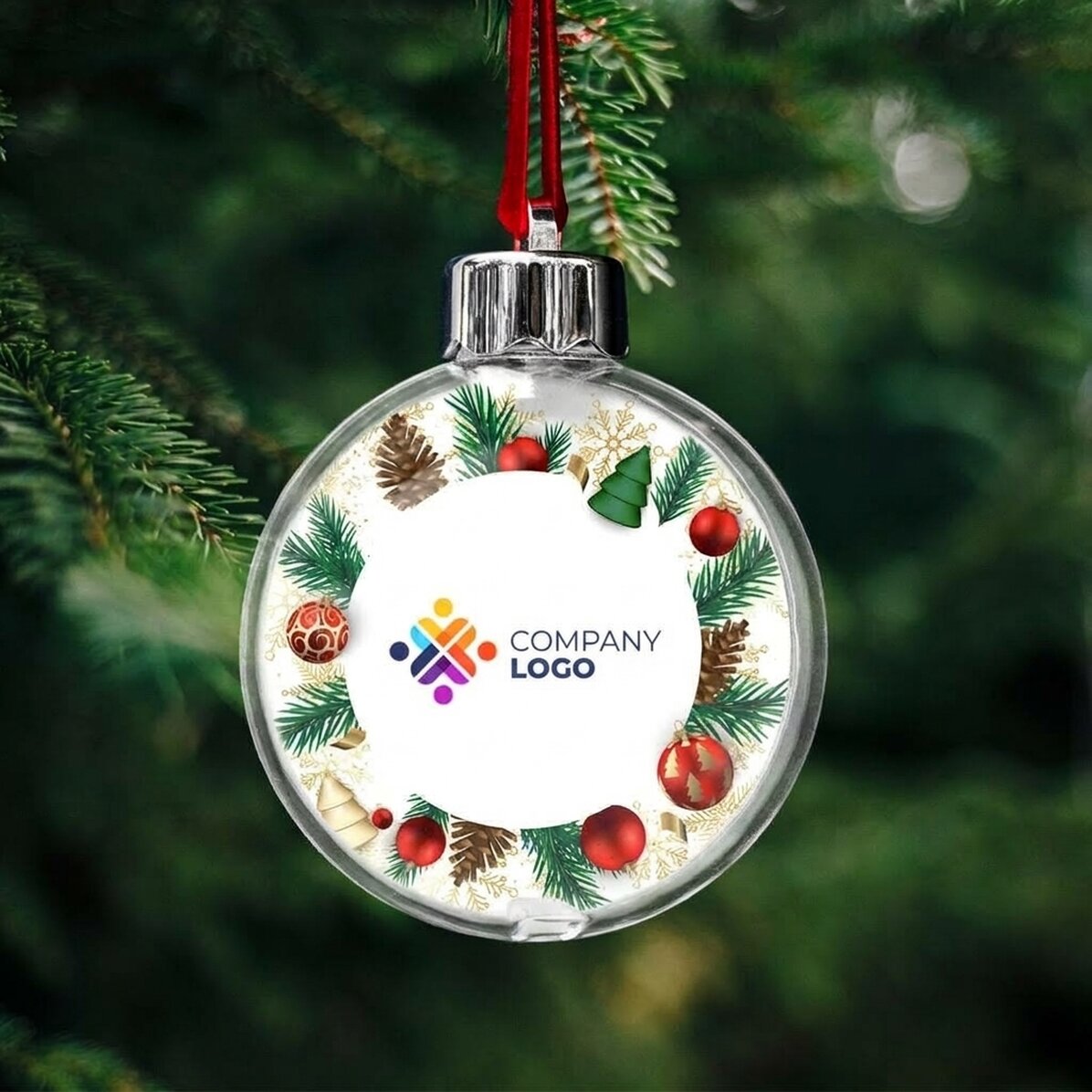 Personalised double-sided globe with logo and message - Happy Holidays!