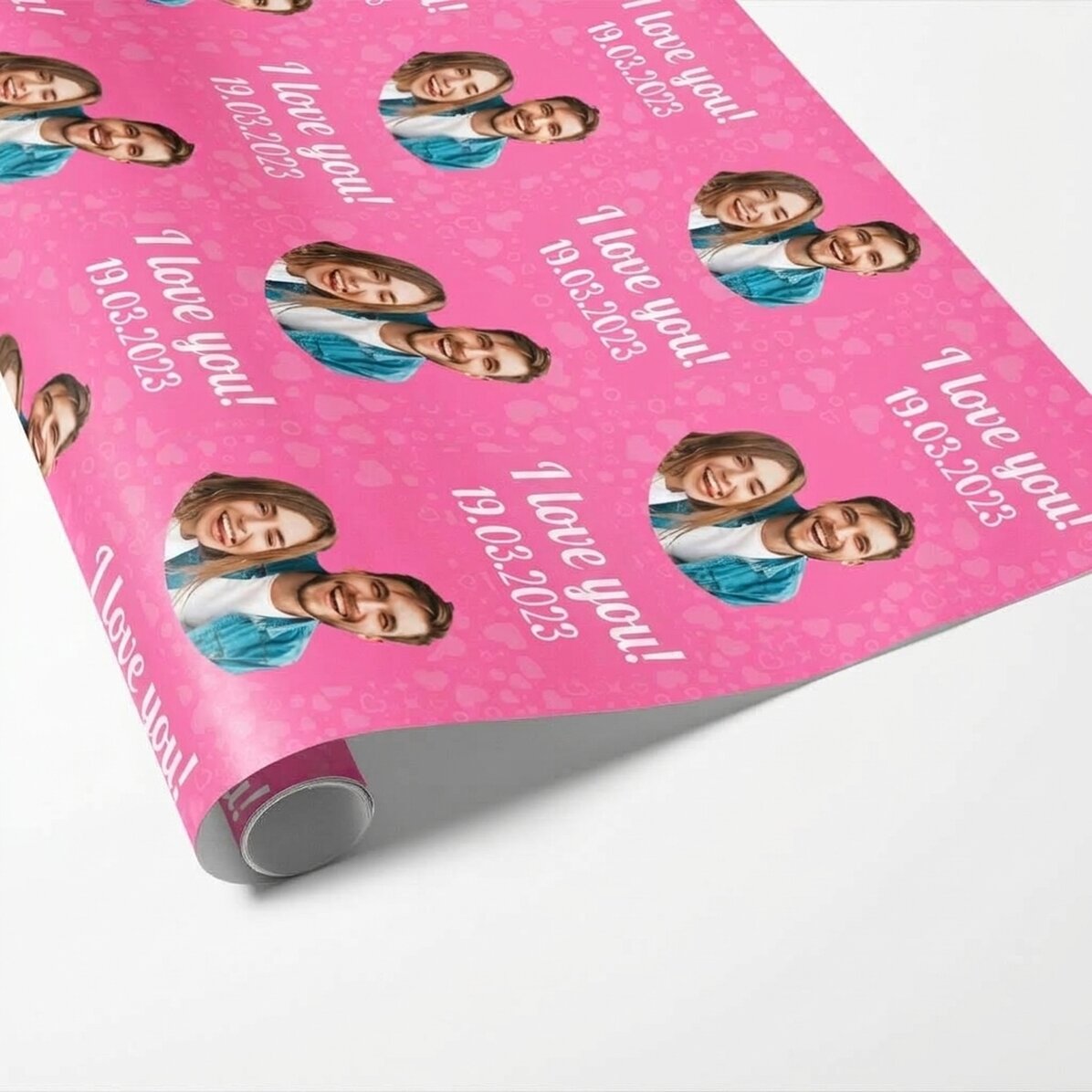 Personalised gift wrapping paper with text and photo - I love you!