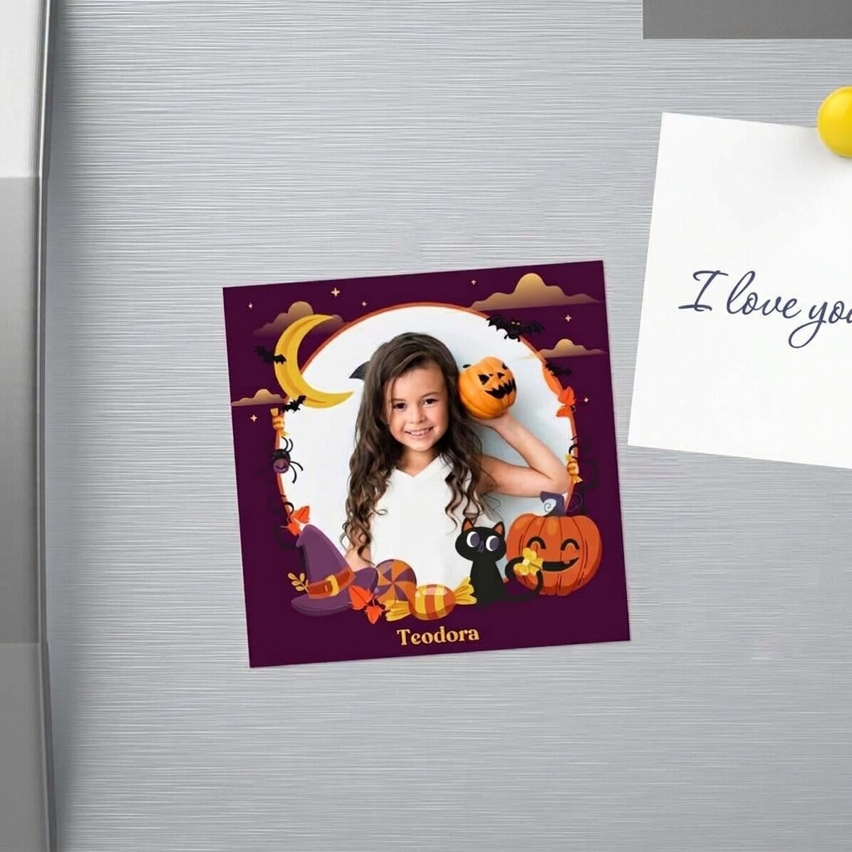10x10 magnet personalised with a photo and text - Happy Halloween