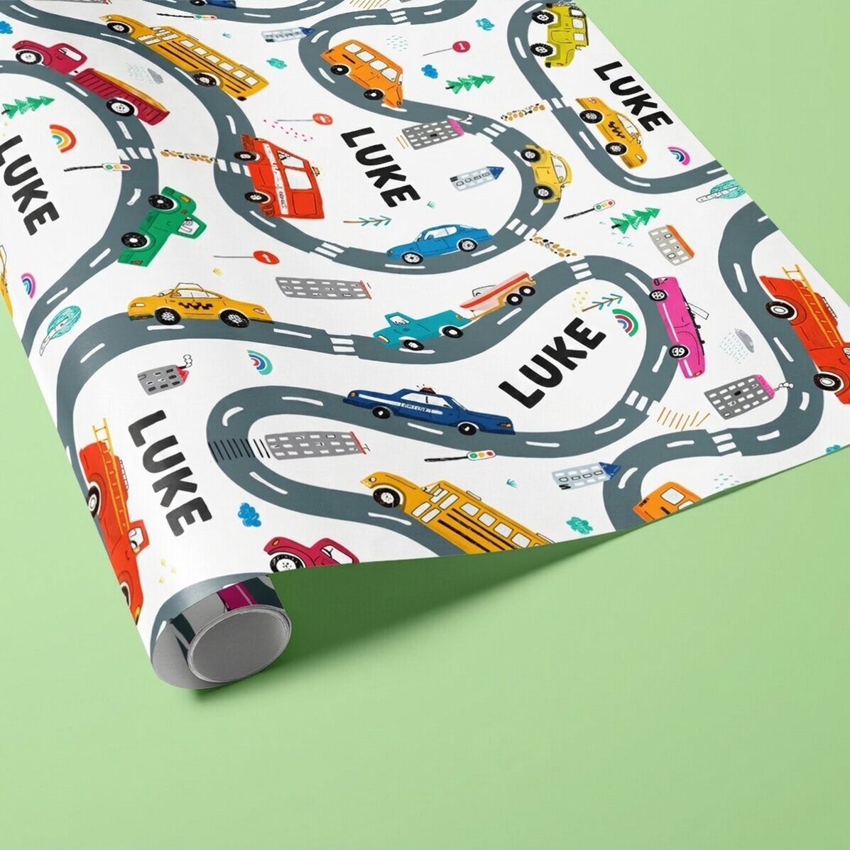 Personalised gift wrapping paper with text - Cars