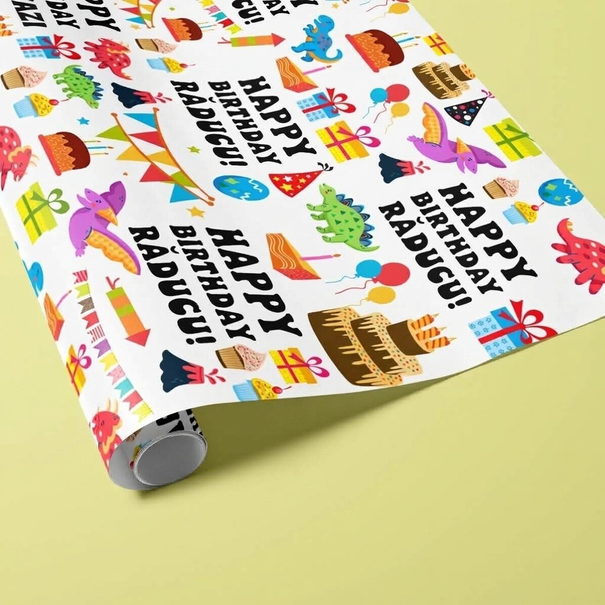 Personalised gift wrapping paper with text - Dinosaur Party