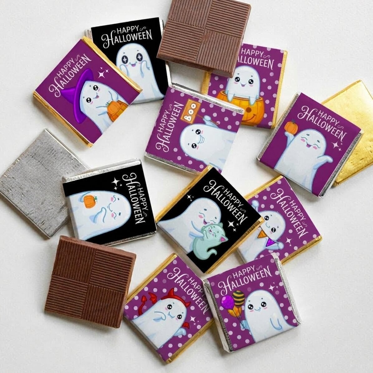 Set of 10 mini chocolates personalised with text - Cute Halloween