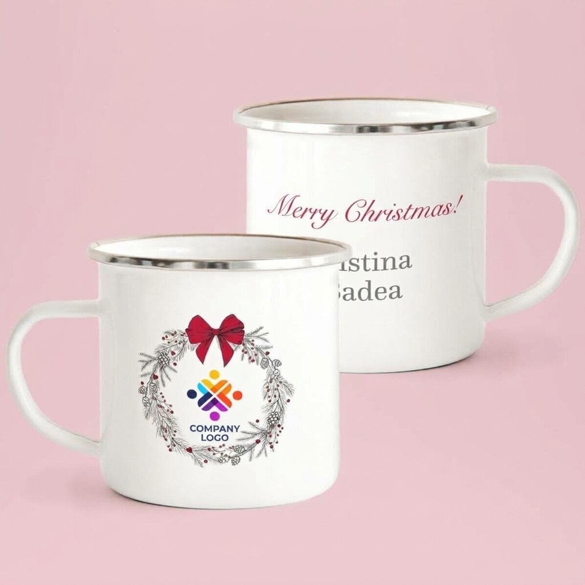 Enamelled metal mug with text and logo - Merry Christmas!