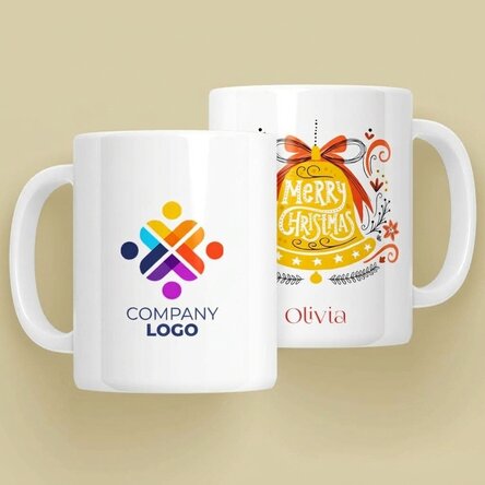 Personalised mug with text and logo - Merry Christmas Bell