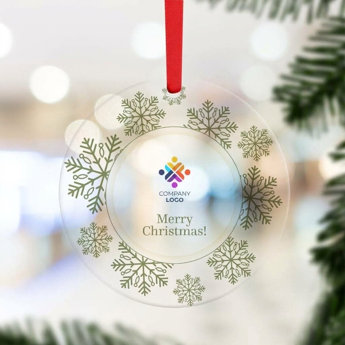 Personalised round ornament with logo and message - Merry Christmas!